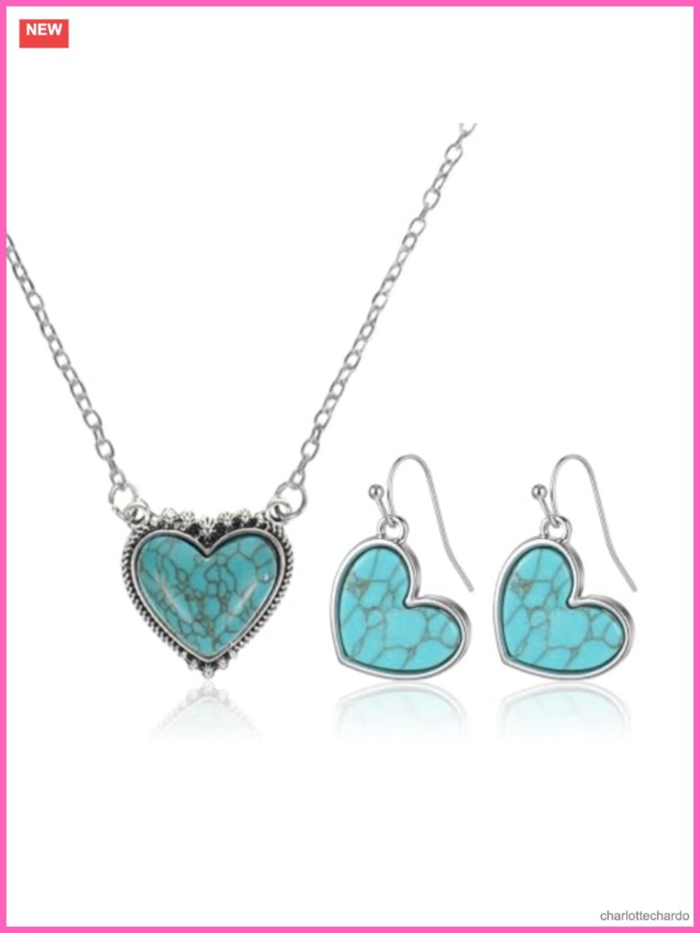 Zinc Alloy Heart Necklace Earrings Set for Women